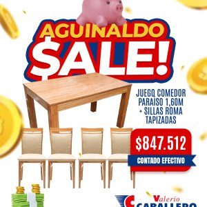 Juego Comedor Paraíso 1,60m + Sillas Roma Tapizadas