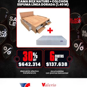 Cama box nature + Colchón Línea Dorada
